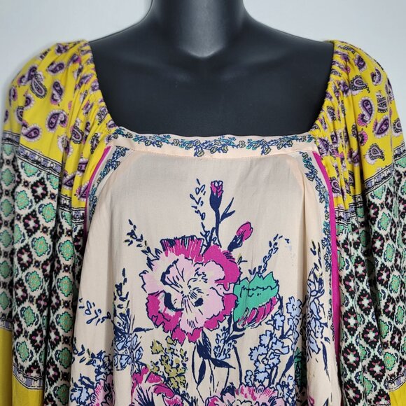 Free People Positano Shirt Size Small Womens Floral Lightweight Boho Top Yellow - Picture 3 of 8